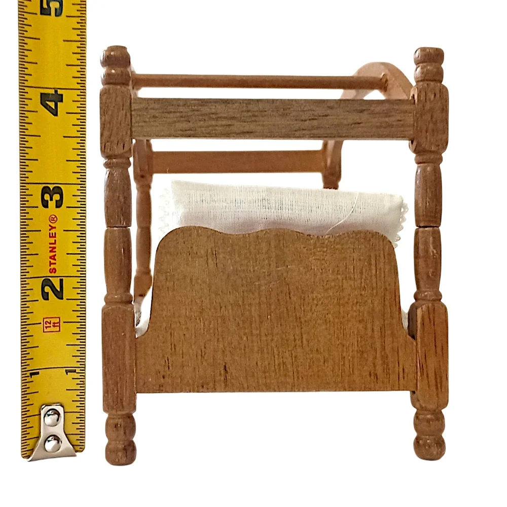 Vintage Dollhouse Canopy Bed Wood Miniature Furniture Pillows And Mattress‎